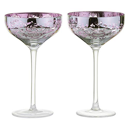 ARTLAND - 2er-Set filigraner Champagner-Untertassen - Fliederfarbene galvanisierte Gläser, verspiegelte Silberoberfläche, verpacktes Champagner-Glas-Set als Geschenk von ARTLAND