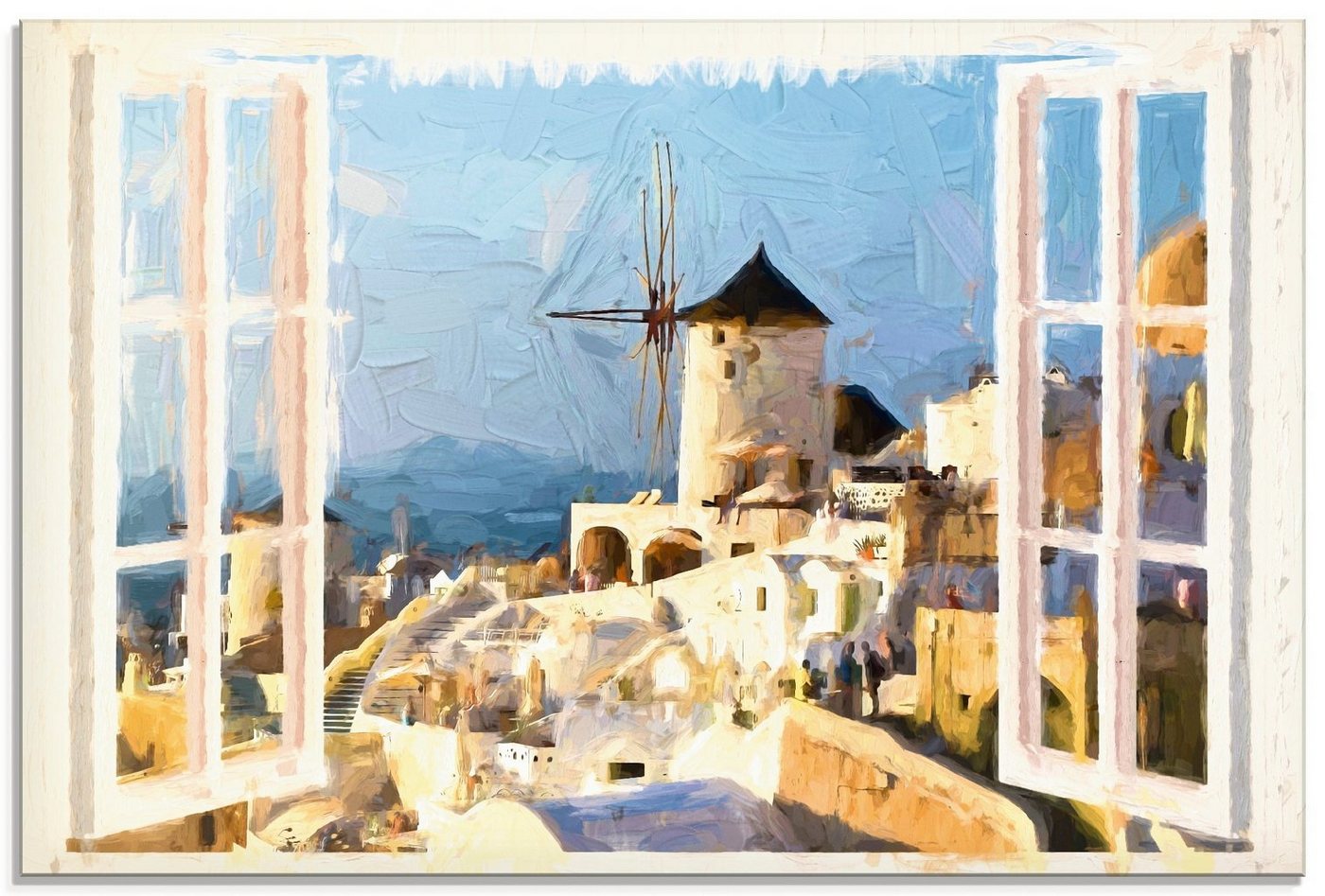 Artland Glasbild Blick durch das Fenster auf Santorin, Fensterblick (1 St), in verschiedenen Größen von Artland