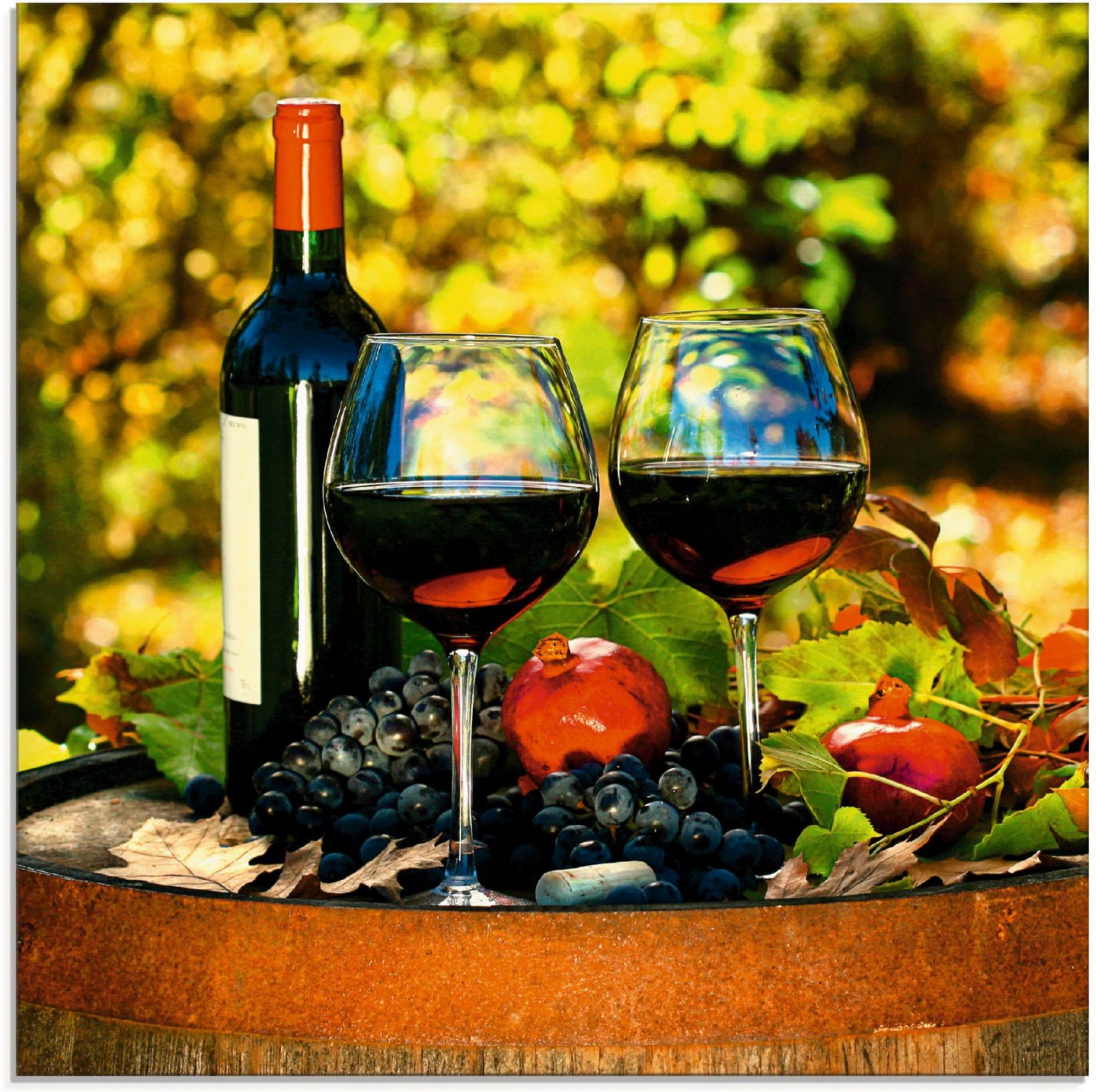Artland Glasbild Gläser Rotwein auf altem Fass, Getränke (1 St), in verschiedenen Größen von Artland