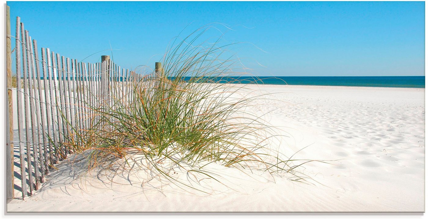 Artland Glasbild Schöne Sanddüne mit Gräsern und Zaun, Strand (1 St), in verschiedenen Größen von Artland
