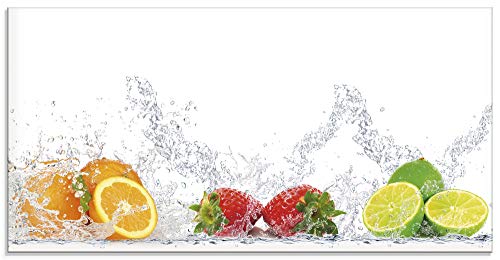 ARTLAND Küchenrückwand Glas mit Motiv Spritzschutz 100x50 cm Orange Zitrone im Eiswasser Früchte Obst Essen Lebensmittel Bunt S6JP von ARTLAND