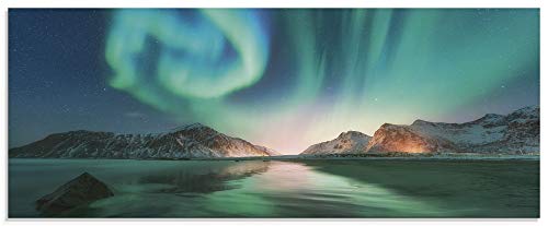 ARTLAND Küchenrückwand Glas mit Motiv Spritzschutz 125x50 cm Glänzend Design Polarlicht Natur Berge Landschaft Nordlicht See T9SZ von ARTLAND