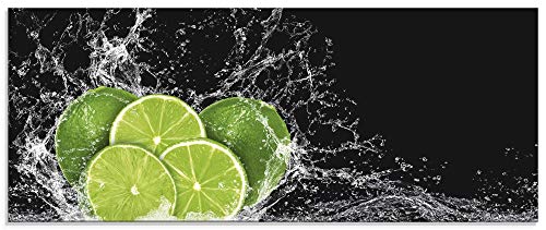 ARTLAND Küchenrückwand Glas mit Motiv Spritzschutz 125x50 cm Limetten im Eiswasser Essen Lebensmittel Früchte Obst Modern Grün H9KL von ARTLAND