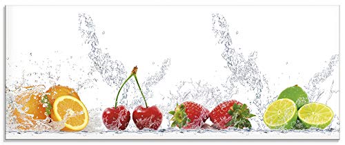 ARTLAND Küchenrückwand Glas mit Motiv Spritzschutz 125x50 cm Orange Zitrone im Eiswasser Früchte Obst Essen Lebensmittel Bunt S6JP von ARTLAND