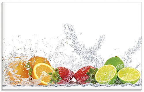 ARTLAND Küchenrückwand Glas mit Motiv Spritzschutz 80x50 cm Orange Zitrone im Eiswasser Früchte Obst Essen Lebensmittel Bunt S6JP von ARTLAND