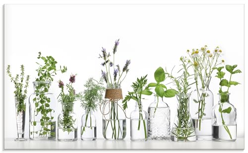 ARTLAND Küchenrückwand Glas mit Motiv Spritzschutz Küche 100x60 cm Desgin Modern Kräuter Pflanzen Blumen Basilikum Lavendel Gewürze H9KE von ARTLAND