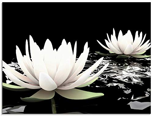 ARTLAND Küchenrückwand Glas Motiv Spritzschutz 80x60 cm Design Rückwand Zen Blumen Seerose Lotus Blume Wasser Asien Natur T9NL von ARTLAND