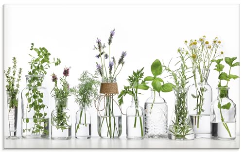 ARTLAND Küchenrückwand Glas mit Motiv Spritzschutz Küche 90x55 cm Desgin Modern Kräuter Pflanzen Blumen Basilikum Lavendel Gewürze H9KE von ARTLAND