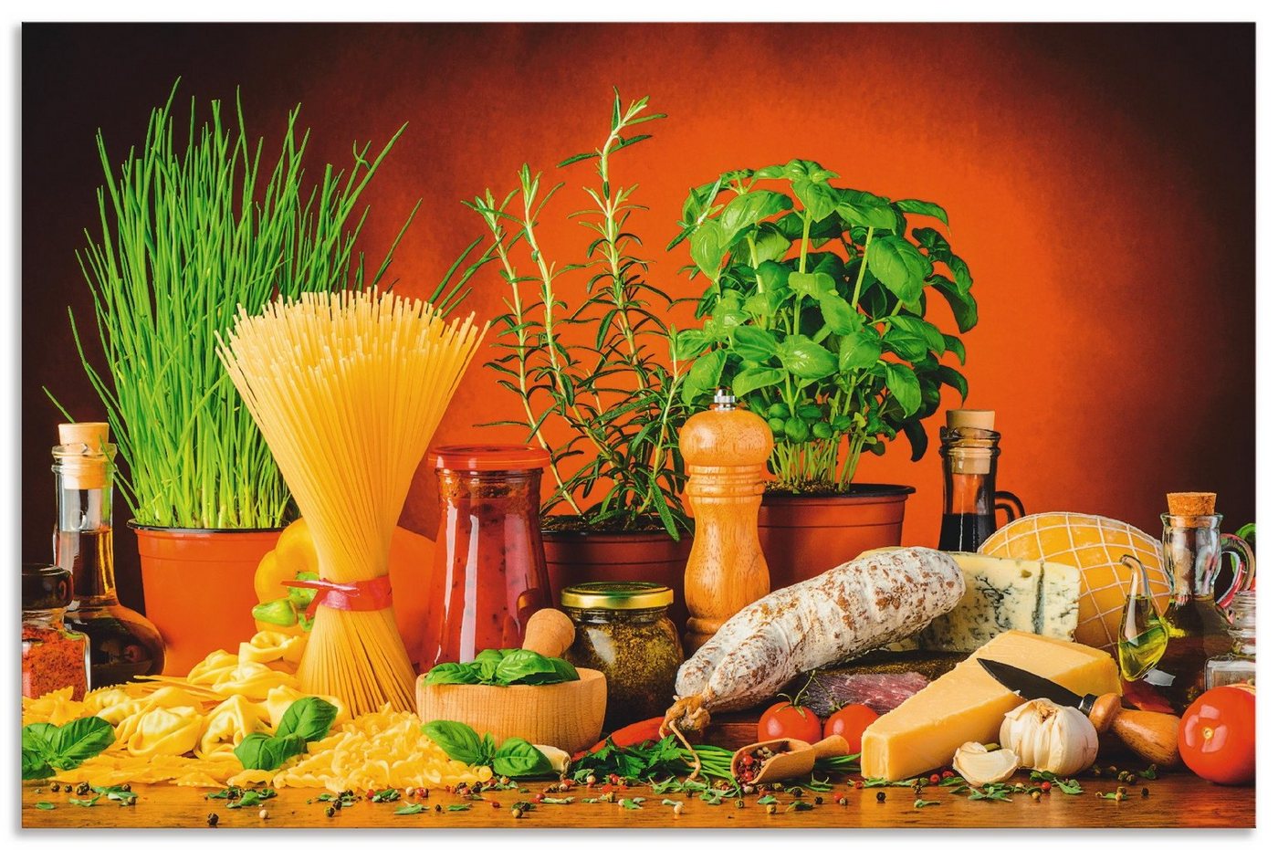 Artland Küchenrückwand Mediterranes und italienisches Essen, (1-tlg), Alu Spritzschutz mit Klebeband, einfache Montage von Artland