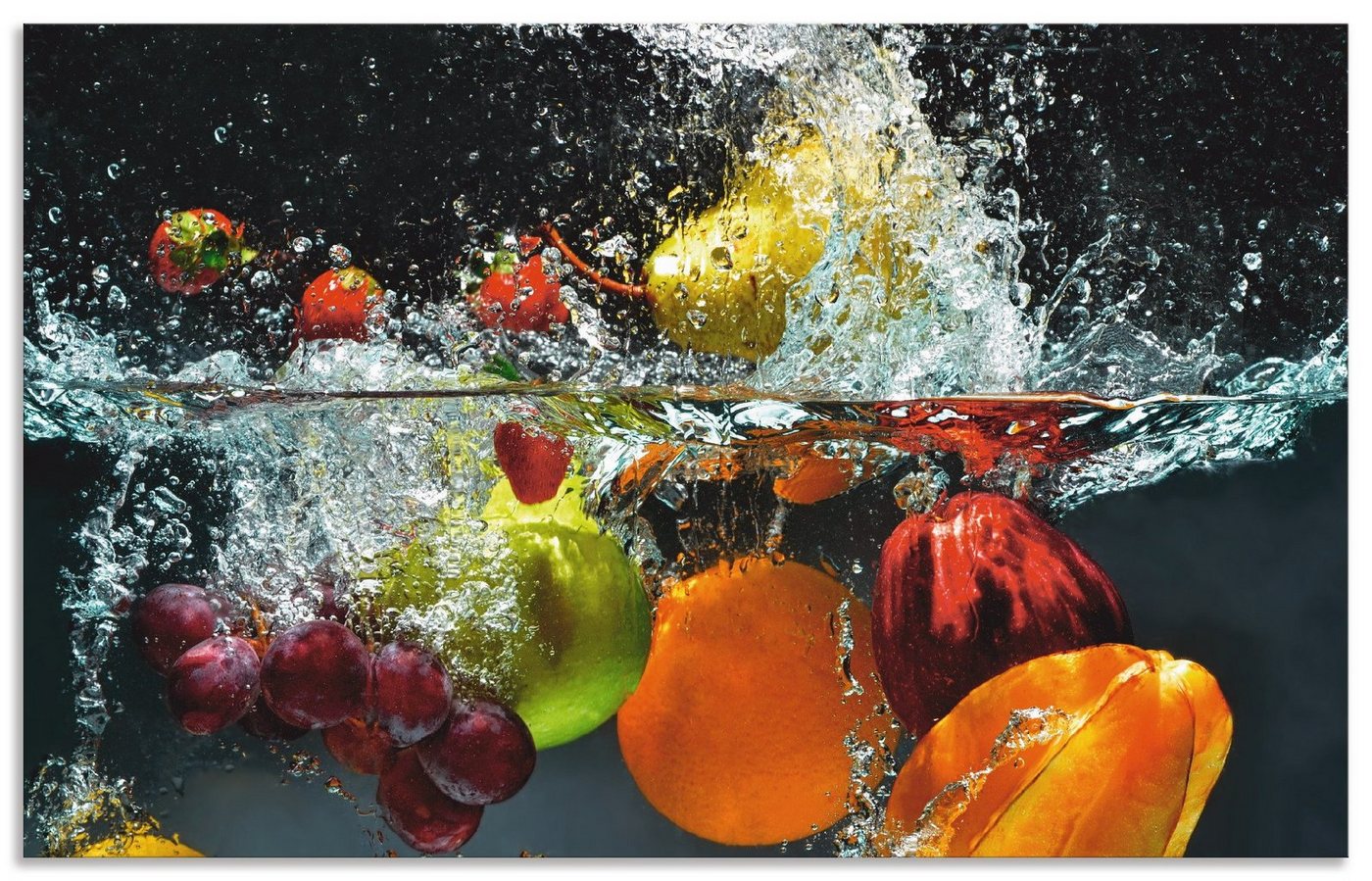 Artland Küchenrückwand Spritzendes Obst auf dem Wasser, (1-tlg), Alu Spritzschutz mit Klebeband, einfache Montage von Artland