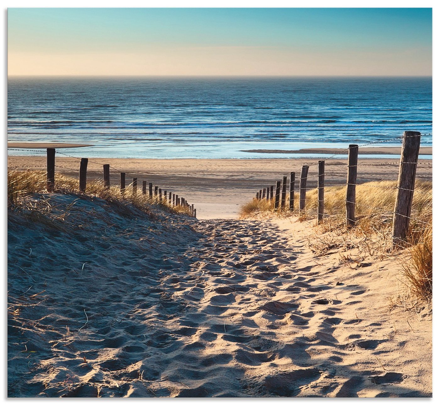 Artland Küchenrückwand Weg zum Nordseestrand Sonnenuntergang, (1-tlg), Alu Spritzschutz mit Klebeband, einfache Montage von Artland