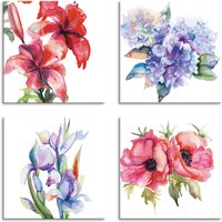 Artland Leinwandbild "Lilien Mohnblumen Iris Hortensien", Blumen, (4 St.), 4er Set, verschiedene Größen von Artland