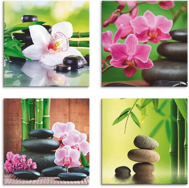 Artland Leinwandbild Spa Bambus Zweige Zen Steine, Zen (4 St), 4er Set, verschiedene Größen von Artland