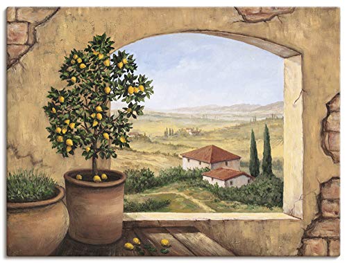 Artland Leinwandbild Wandbild Bild auf Leinwand 60x45 cm Wanddeko Fensterblick Fenster Toskana Italien Landschaft Aussicht Malerei T5ZG von ARTLAND