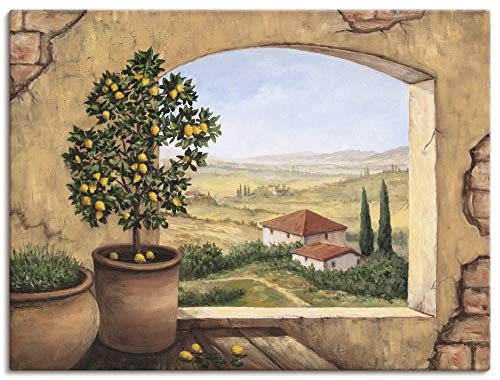 ARTLAND Wanddeko Leinwand Bilder Wandbild 60x45 cm Fensterblick Fenster Toskana Italien Landschaft Aussicht Malerei T5ZG von ARTLAND