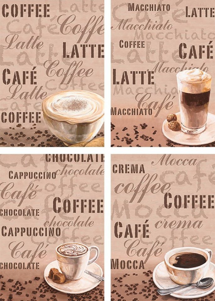 Artland Poster Milchkaffee Latte MacchiatoChocolate, Getränke (4 St), Poster, Wandbild, Bild, Wandposter von Artland