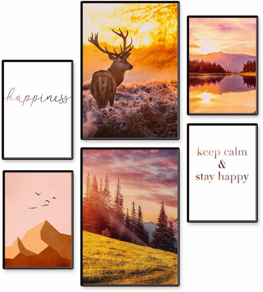 Artland Poster Natur im Sonnenuntergang, Berge & Alpenbilder (Set, 6 St), 6er Set, 2xDIN A3 / 4xDIN A4, ohne Rahmen von Artland