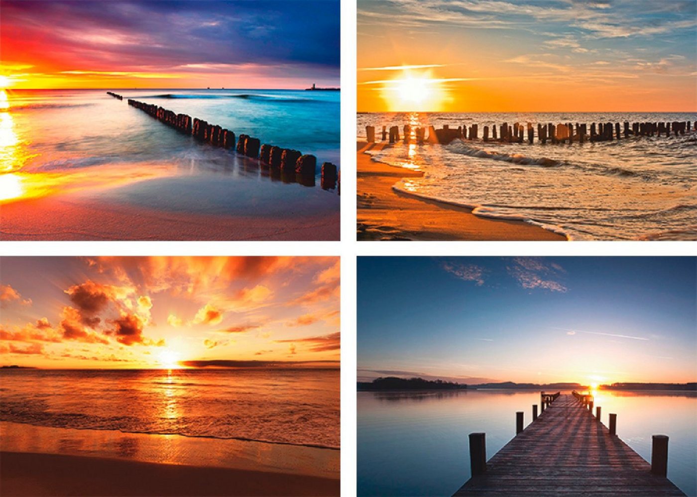 Artland Poster Ostsee Strand Sonne Sonnenuntergang, Strand (4 St), Poster, Wandbild, Bild, Wandposter von Artland