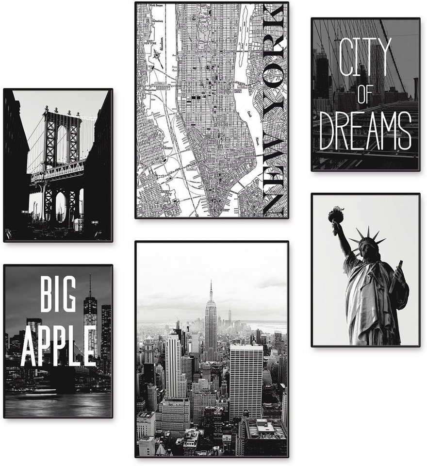 Artland Poster Wahrzeichen von New York, Amerika (6 St), Poster, Wandbild, Bild, Wandposter von Artland