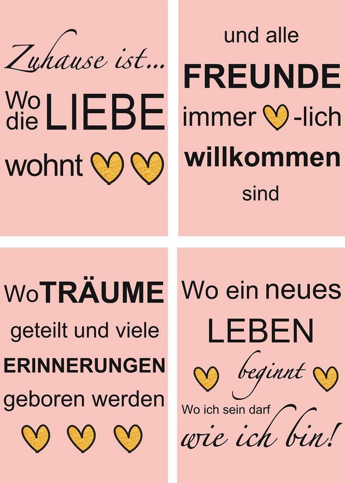 Artland Poster Wo die Liebe wohnt, Sprüche & Texte (4 St), Poster, Wandbild, Bild, Wandposter von Artland