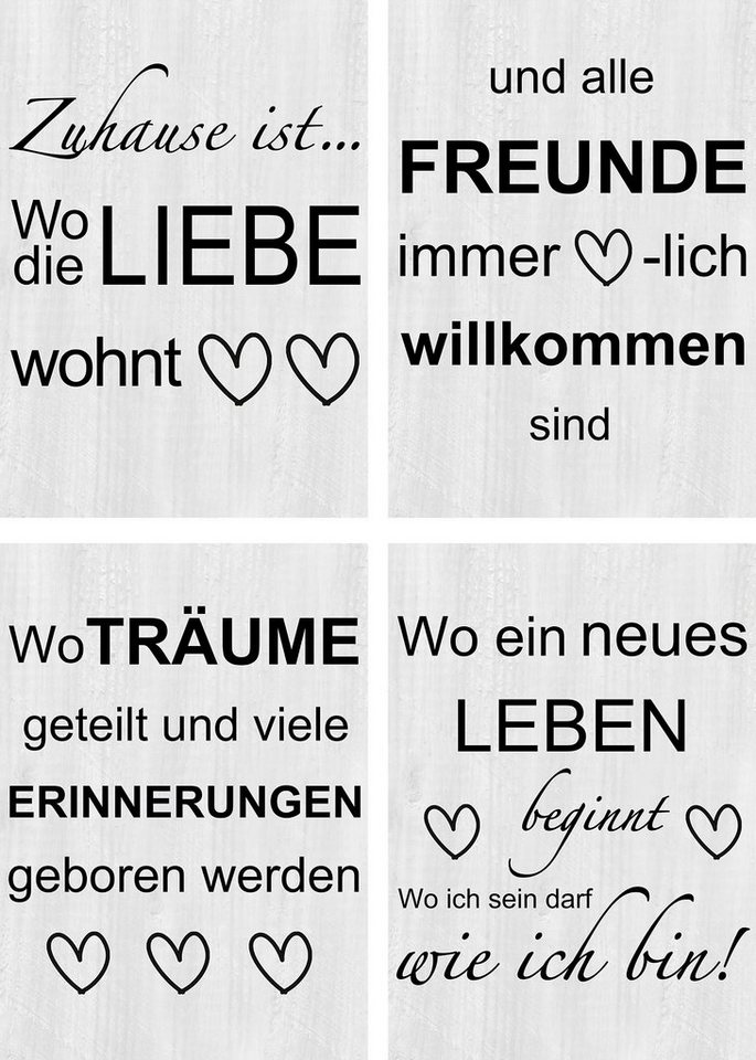 Artland Poster Wo die Liebe wohnt 1-4, Sprüche & Texte (4 St), Poster, Wandbild, Bild, Wandposter von Artland