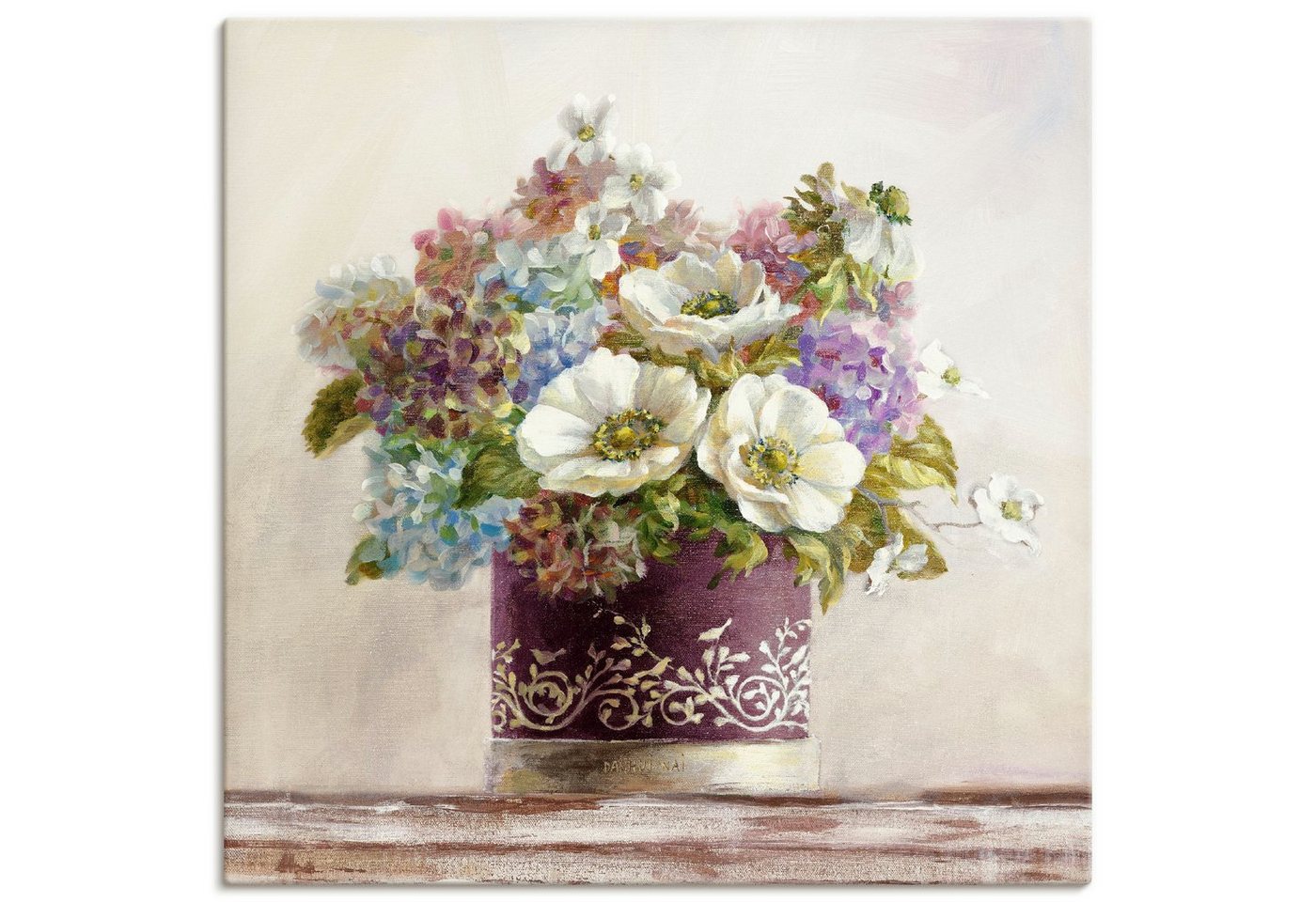 Artland Wandbild Anemonen in Auberginer Hutschachtel, Blumen (1 St), als Leinwandbild, Poster, Wandaufkleber in verschied. Größen von Artland