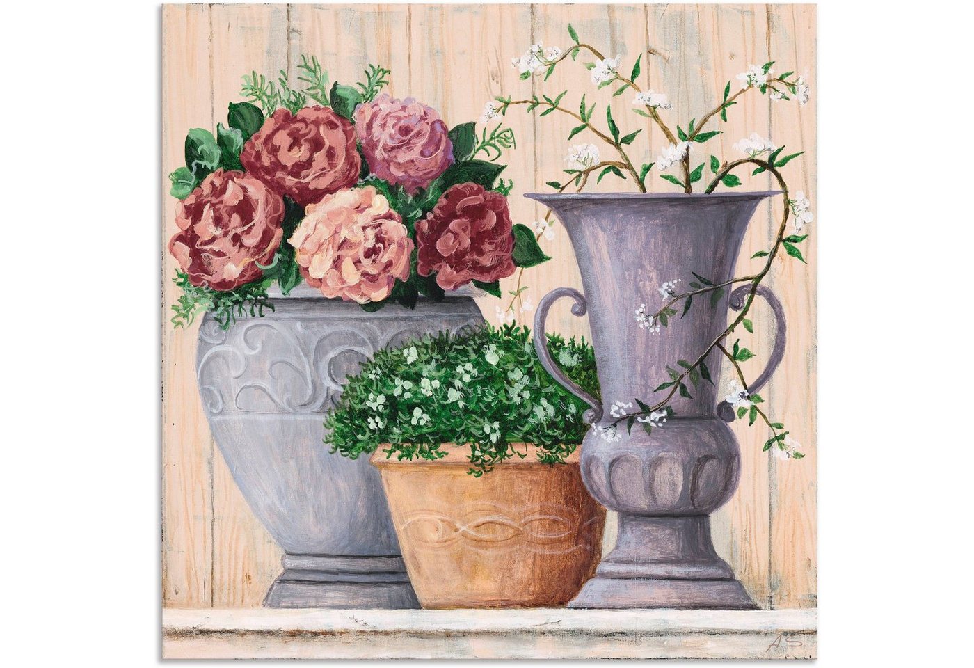 Artland Wandbild Antike Blumen_hell, Vasen & Töpfe (1 St), als Alubild, Outdoorbild, Leinwandbild, Poster, Wandaufkleber von Artland