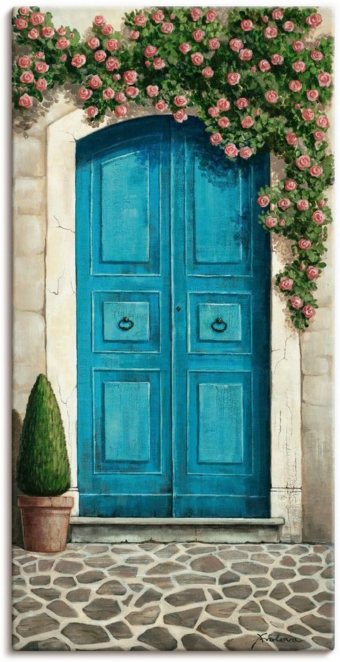 Artland Wandbild Blaue Tür mit Kletterrosen, Fenster & Türen (1 St), als Alubild, Outdoorbild, Leinwandbild, Poster, Wandaufkleber von Artland