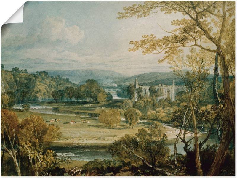 Artland Poster Blick zur Bolton Abbey, Yorkshire. 1809, Wiesen & Bäume (1 St), ohne Rahmen von Artland