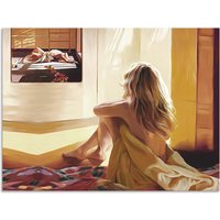 Artland Wandbild "Blondes Mädchen sitzt auf dem Bett", Bilder von Frauen, (1 St.) von Artland