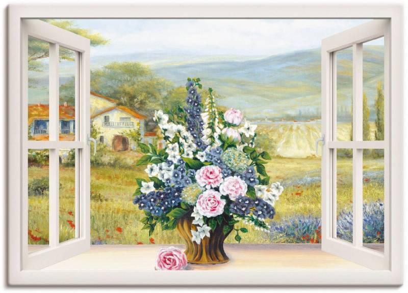 Artland Leinwandbild Blumenbouquet am weißen Fenster, Arrangements (1 St), auf Keilrahmen gespannt von Artland