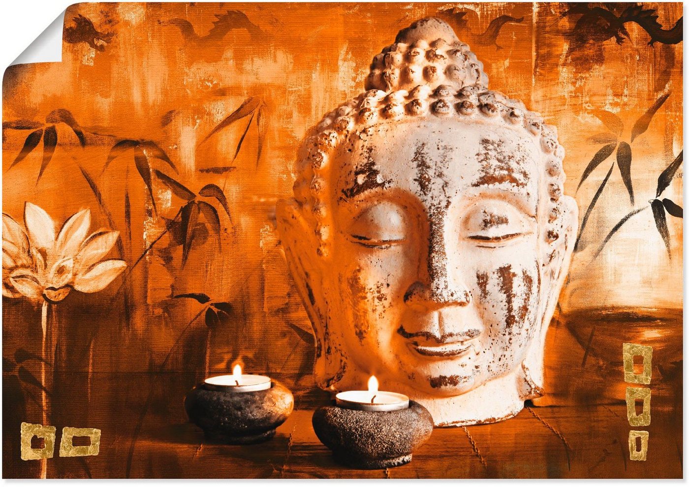 Artland Wandbild Buddha mit Kerzen, Religion (1 St), als Leinwandbild, Poster in verschied. Größen von Artland