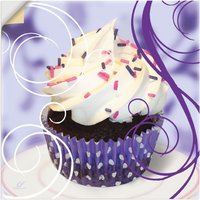 Artland Wandbild "Cupcake auf violett - Kuchen", Süßspeisen, (1 St.) von Artland