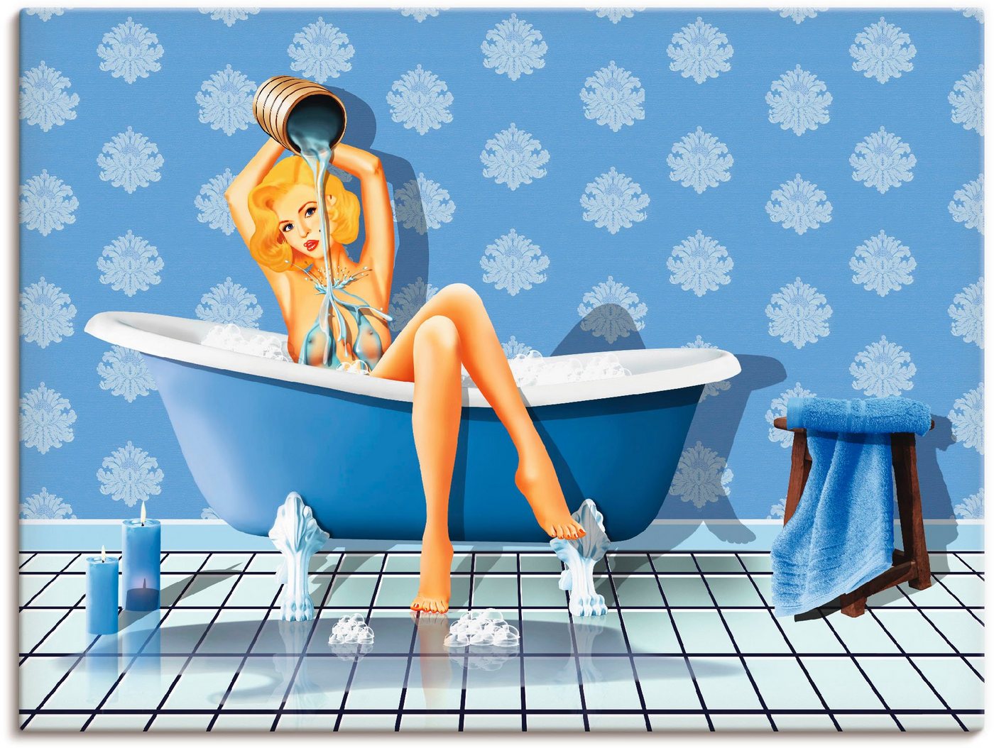 Artland Wandbild Das sexy blaue Badezimmer, Frau (1 St), als Leinwandbild, Poster, Wandaufkleber in verschied. Größen von Artland