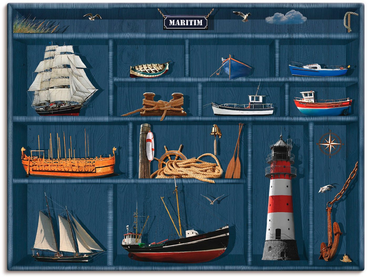 Artland Wandbild Der maritime Setzkasten, Arrangements (1 St), als Leinwandbild, Poster, Wandaufkleber in verschied. Größen von Artland