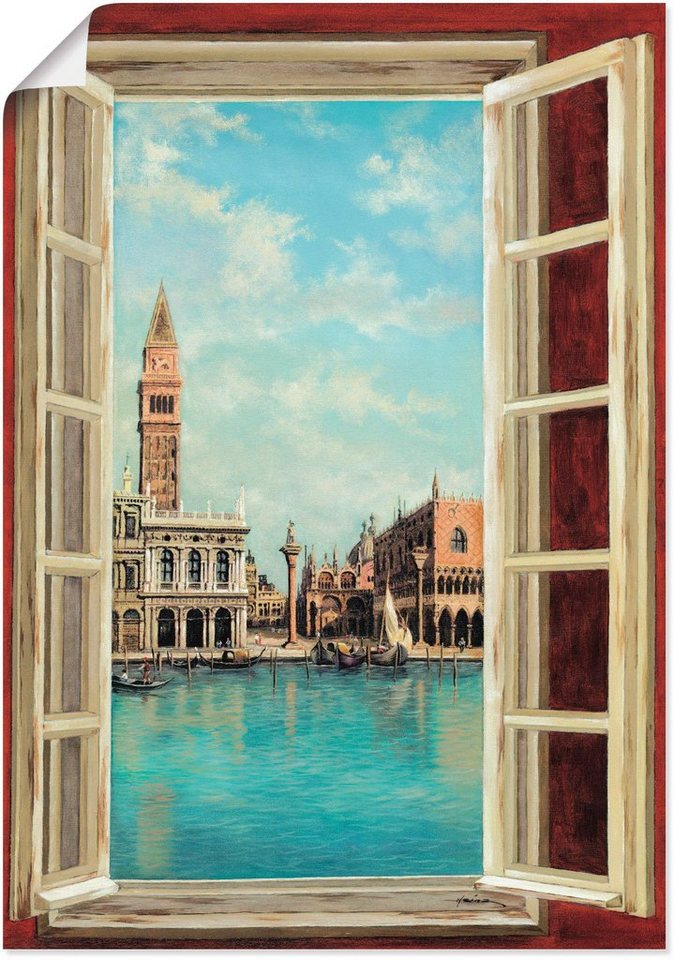 Artland Wandbild Fenster mit Blick auf Venedig, Fensterblick (1 St), als Leinwandbild, Poster, Wandaufkleber in verschied. Größen von Artland