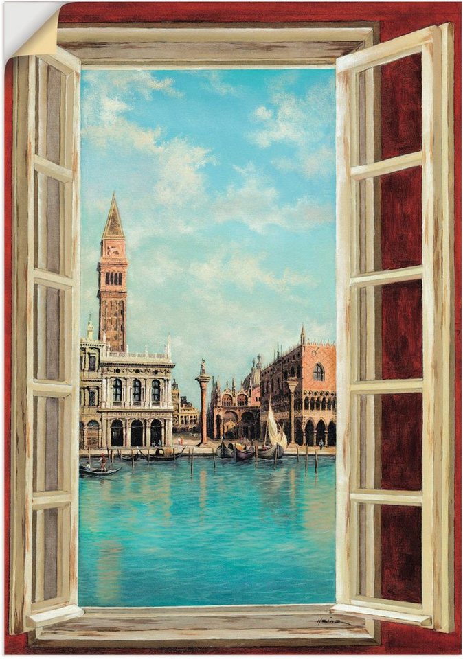 Artland Wandbild Fenster mit Blick auf Venedig, Fensterblick (1 St), als Leinwandbild, Poster, Wandaufkleber in verschied. Größen von Artland