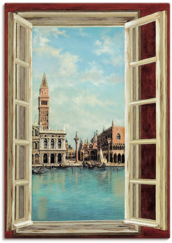 Artland Wandbild Fenster mit Blick auf Venedig, Fensterblick (1 St), als Leinwandbild, Poster, Wandaufkleber in verschied. Größen von Artland