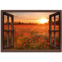 Artland Leinwandbild "Fensterblick Mohnblumenfeld - braun", Blumen, (1 St.) von Artland