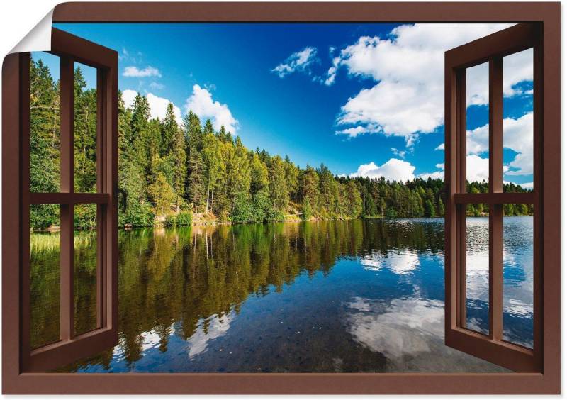 Artland Poster Norwegische Landschaft - braunes Fenster, Fensterblick (1 St), als Alubild, Leinwandbild, Wandaufkleber oder Poster in versch. Größen von Artland