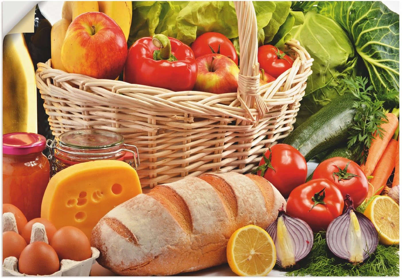 Artland Wandbild Gesund Leben - Obst und Gemüsekorb, Lebensmittel (1 St), als Alubild, Leinwandbild, Wandaufkleber oder Poster in versch. Größen von Artland