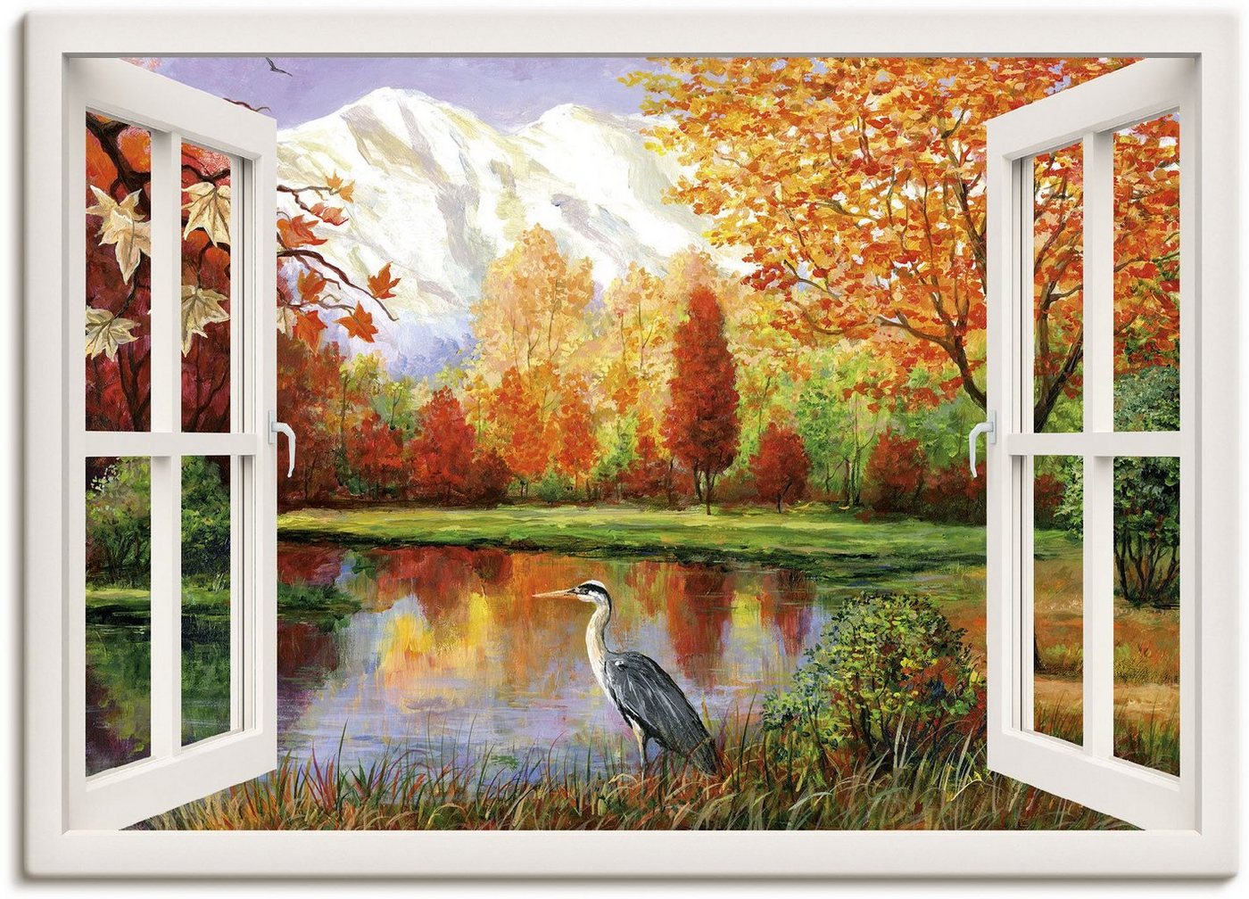 Artland Wandbild Herbst am See, Fensterblick (1 St), als Leinwandbild, Wandaufkleber in verschied. Größen von Artland