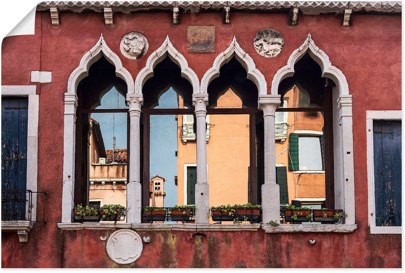 Artland Wandbild Historische Gebäude Altstadt von Venedig, Fenster & Türen (1 St), als Leinwandbild, Poster, Wandaufkleber in verschied. Größen von Artland
