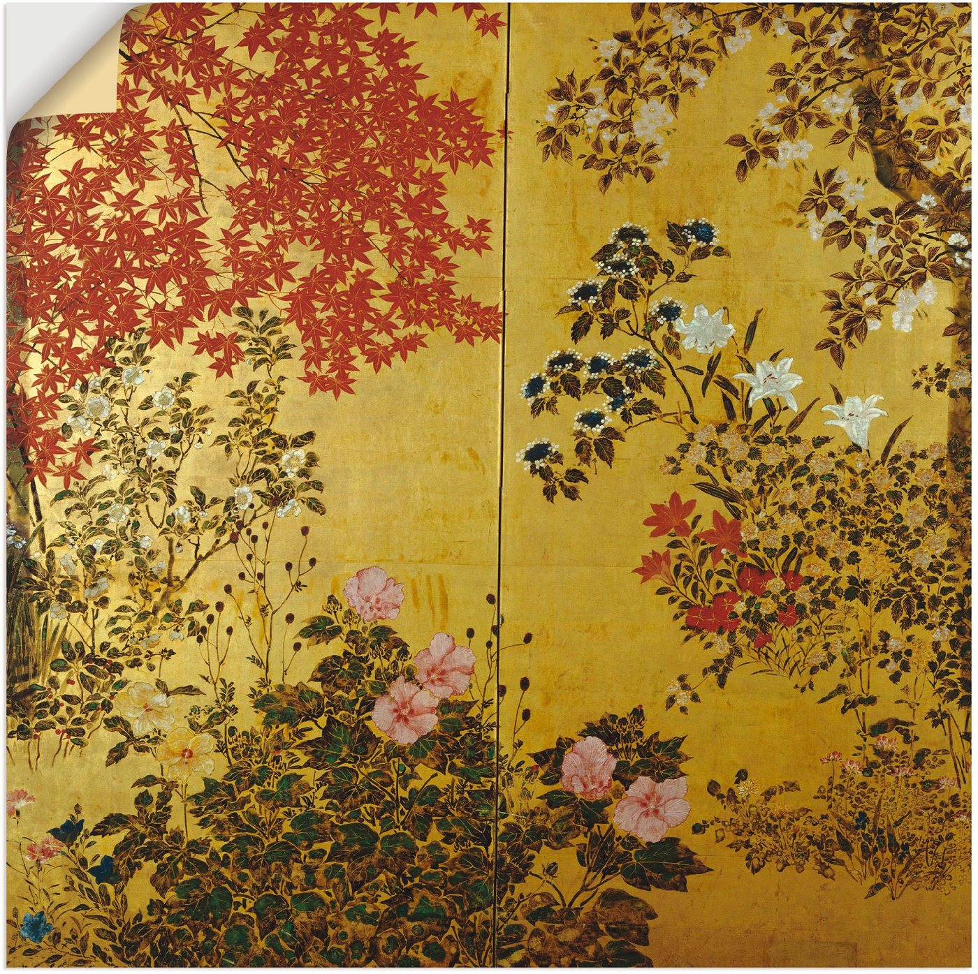 Artland Wandbild Japanischer Wandschirm 18. Jahrhundert, Pflanzen (1 St), als Leinwandbild, Poster, Wandaufkleber in verschied. Größen von Artland