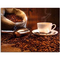 Artland Leinwandbild "Kaffeetasse und Leinensack auf Tisch", Getränke, (1 St.) von Artland