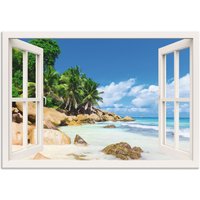 Artland Wandbild "Küste mit Palmen durchs Fenster", Karibikbilder, (1 St.) von Artland