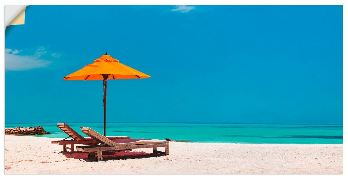 Artland Wandbild Liegestuhl Sonnenschirm Strand Malediven, Strand (1 St), als Alubild, Outdoorbild, Leinwandbild, Poster, Wandaufkleber von Artland