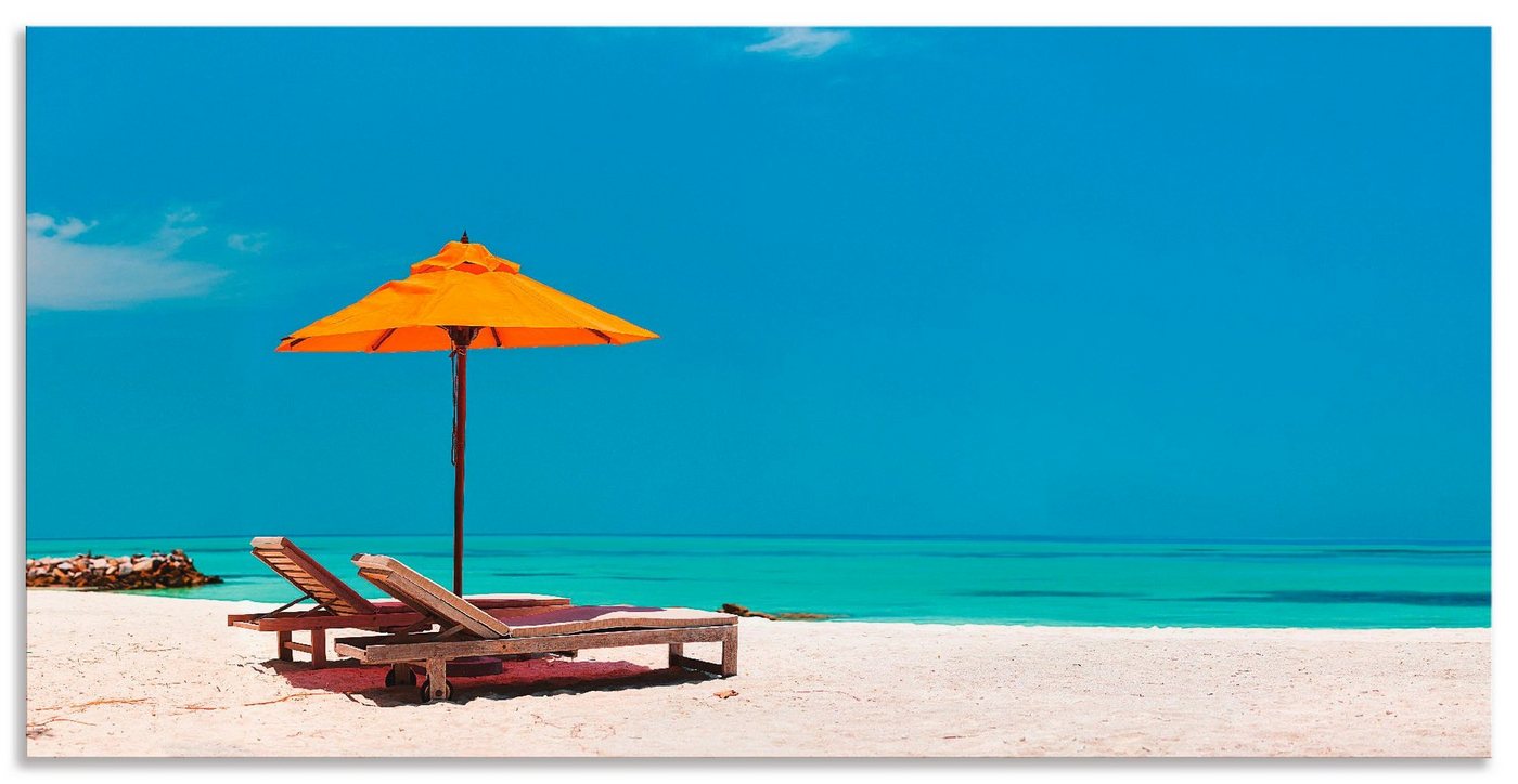 Artland Wandbild Liegestuhl Sonnenschirm Strand Malediven, Strand (1 St), als Alubild, Outdoorbild, Leinwandbild, Poster, Wandaufkleber von Artland