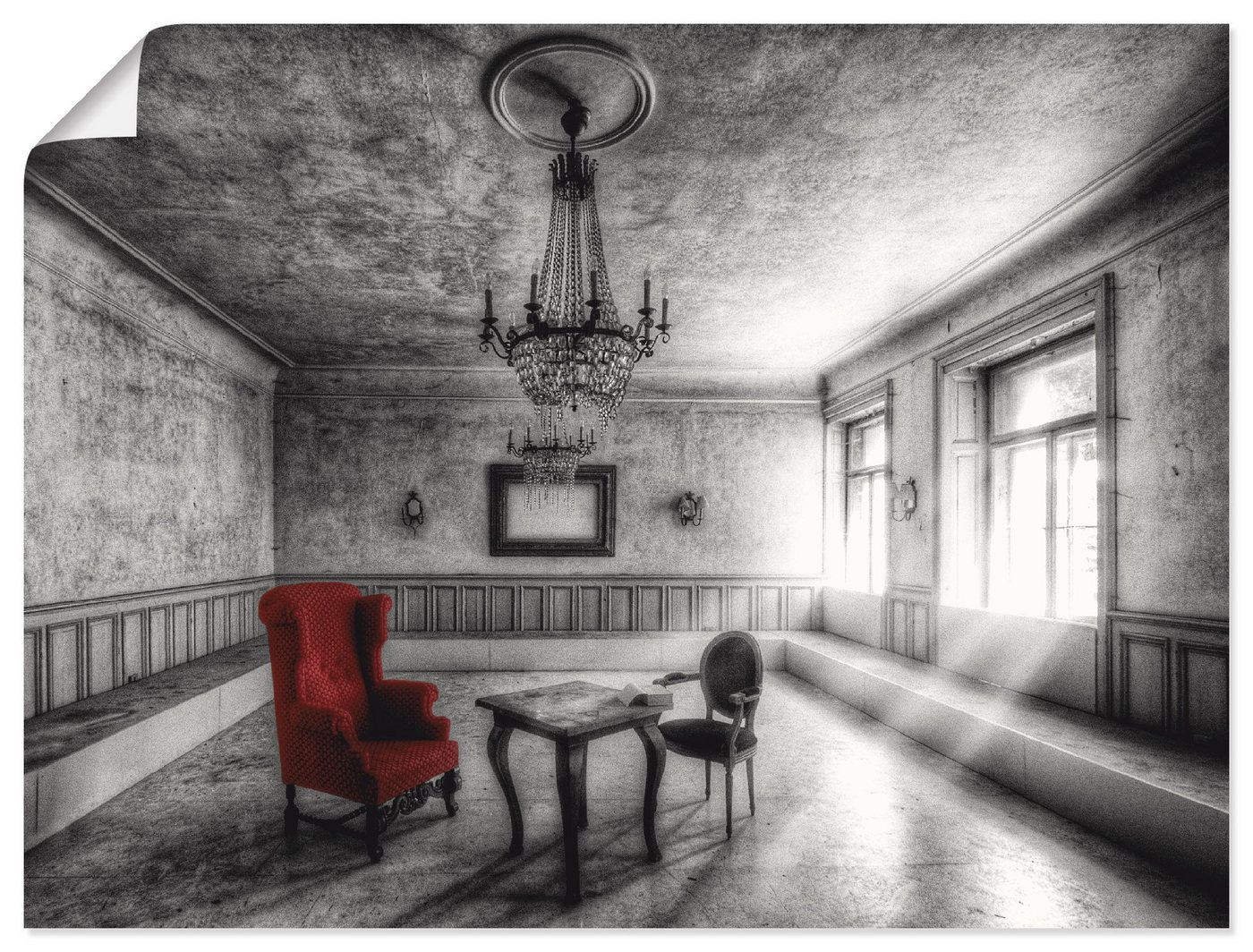 Artland Wandbild Lost Place - Roter Sessel, Architektonische Elemente (1 St), als Alubild, Outdoorbild, Leinwandbild, Poster, Wandaufkleber von Artland