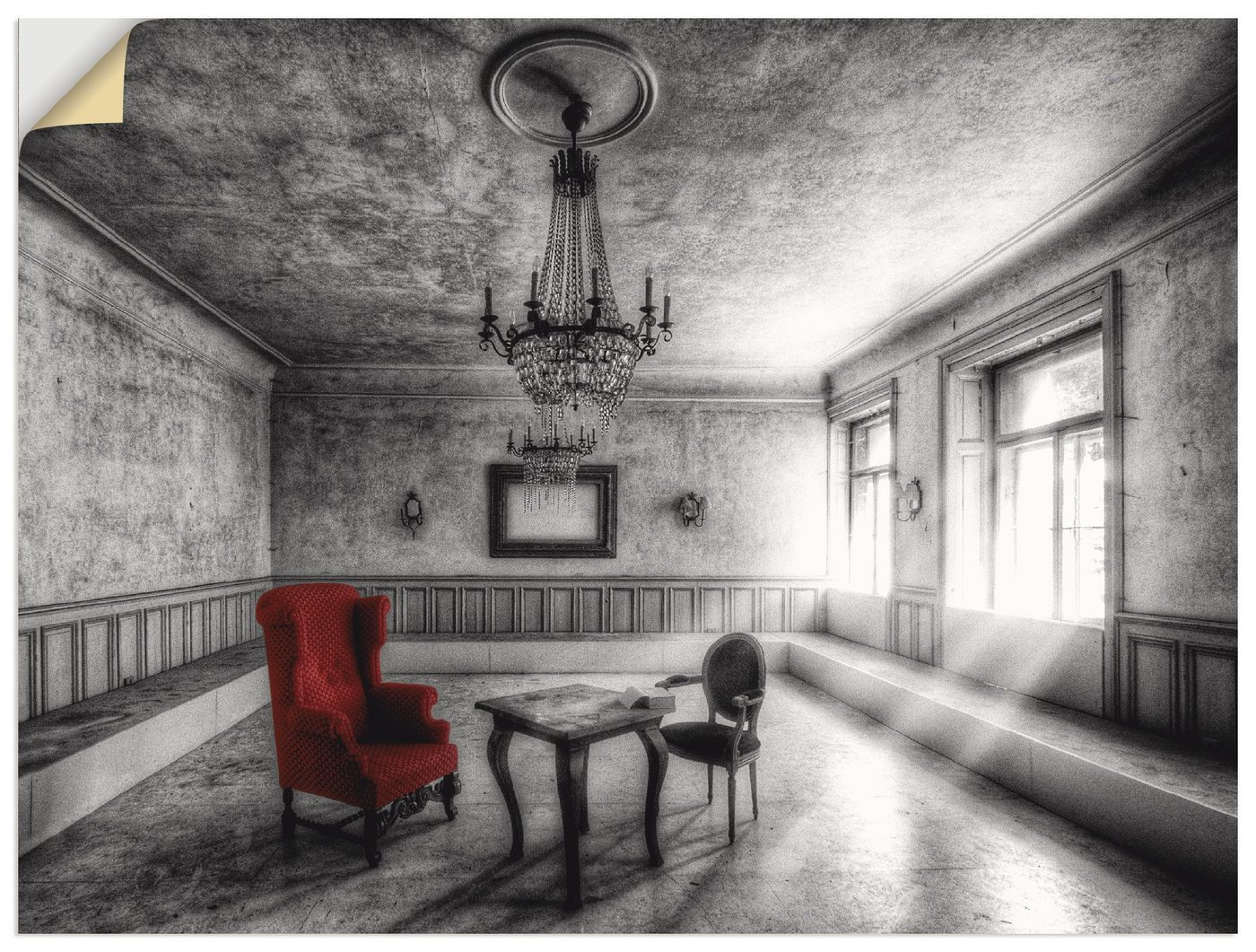 Artland Wandbild Lost Place - Roter Sessel, Architektonische Elemente (1 St), als Alubild, Outdoorbild, Leinwandbild, Poster, Wandaufkleber von Artland